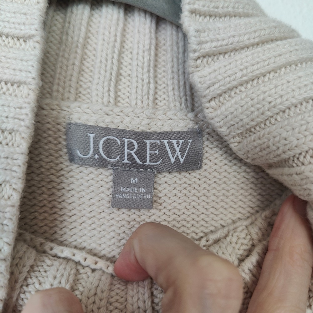 J.Crew Cotton Turtleneck Sweater Womens Medium Ivory Knit Preppy Ribbed Cotton - Picture 6 of 9